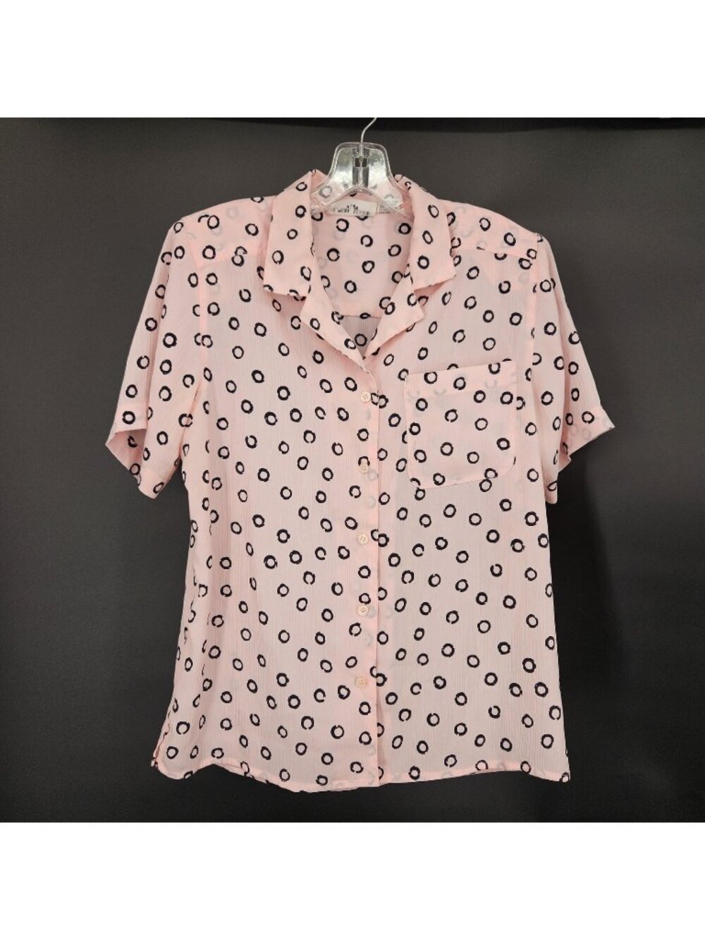 Alfred Dunner Shirt 10 Pink Polka Dot Short Sleeve Button Front Blouse Office